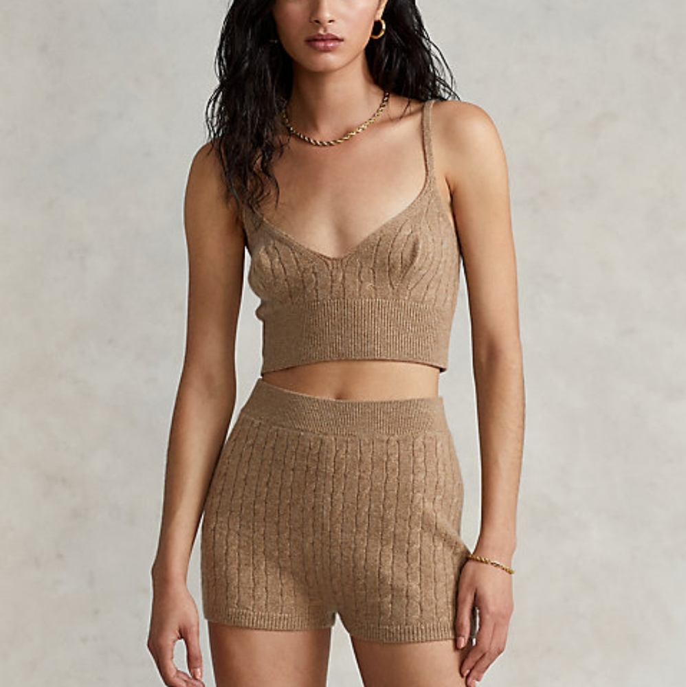 NWT Ralph Lauren Mini-Cable Wool-Cashmere Shorts and Top Set
